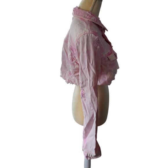 Madden NYC Cropped Tie Dye Raw Hem Pink White Denim Jean Jacket Size XL - Picture 2 of 6